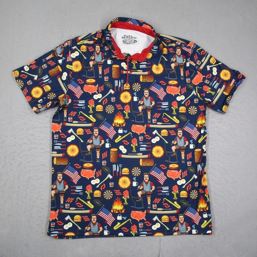 RSVLTS Navy Blue Polo with Red and Yellow Graphic Prints